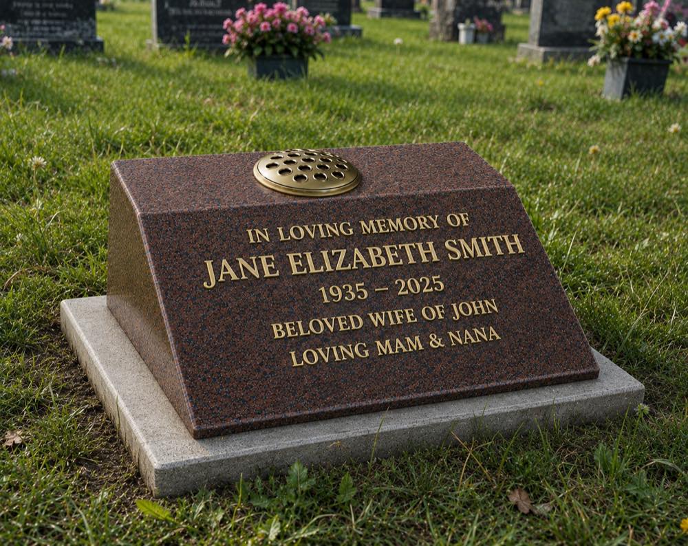 Memorial vase, wedge or tablet by Eden Memorials — example 5